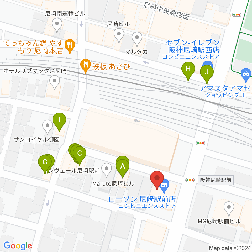 ベースオントップ尼崎店周辺のファミレス・ファーストフード一覧地図