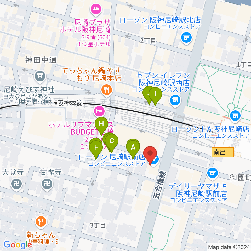 ベースオントップ尼崎店周辺のファミレス・ファーストフード一覧地図