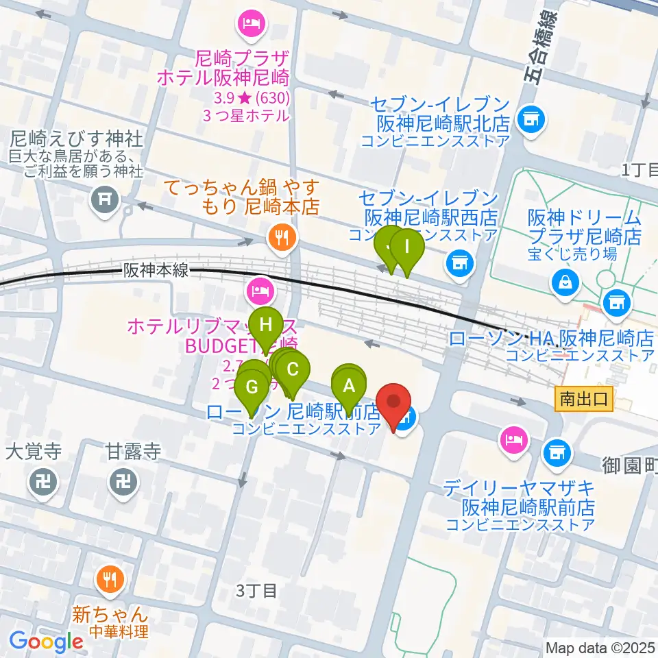 ベースオントップ尼崎店周辺のファミレス・ファーストフード一覧地図