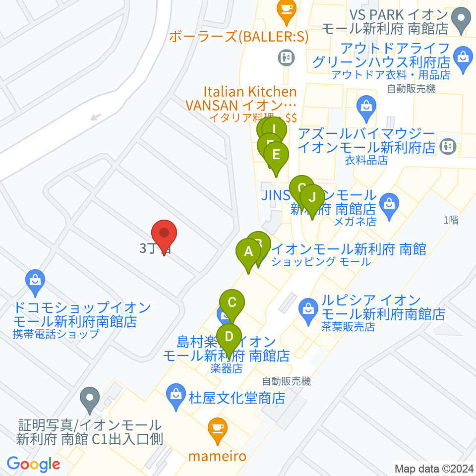 島村楽器イオンモール新利府 南館店周辺のファミレス・ファーストフード一覧地図