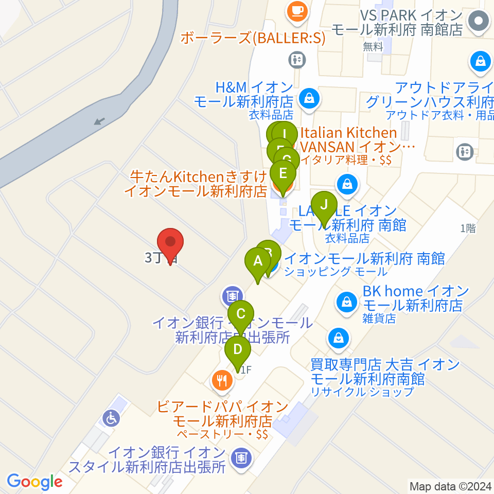 島村楽器イオンモール新利府 南館店周辺のファミレス・ファーストフード一覧地図