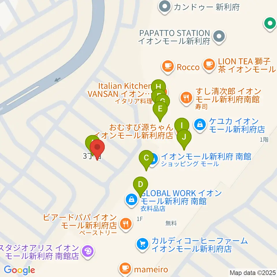 島村楽器イオンモール新利府 南館店周辺のファミレス・ファーストフード一覧地図