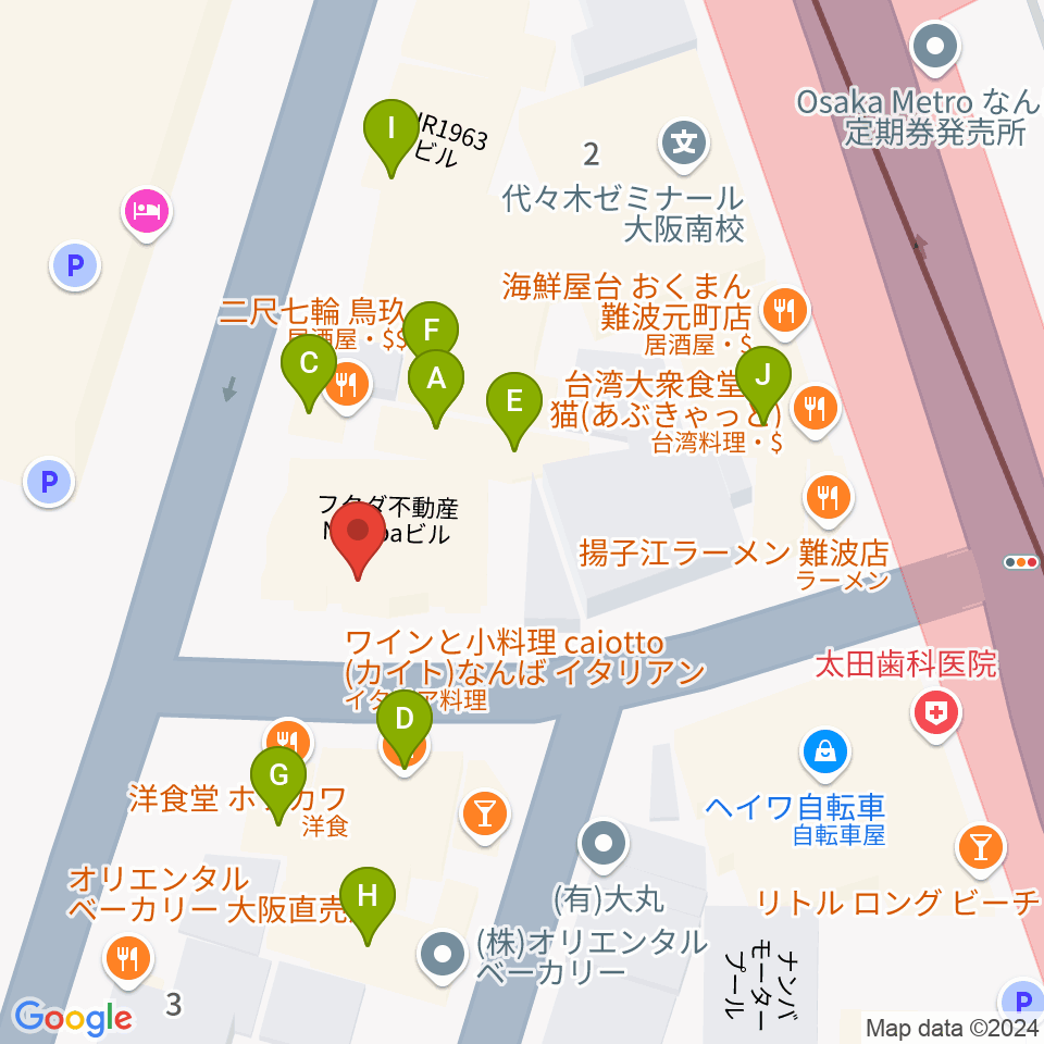 ベースオントップなんば店周辺のファミレス・ファーストフード一覧地図