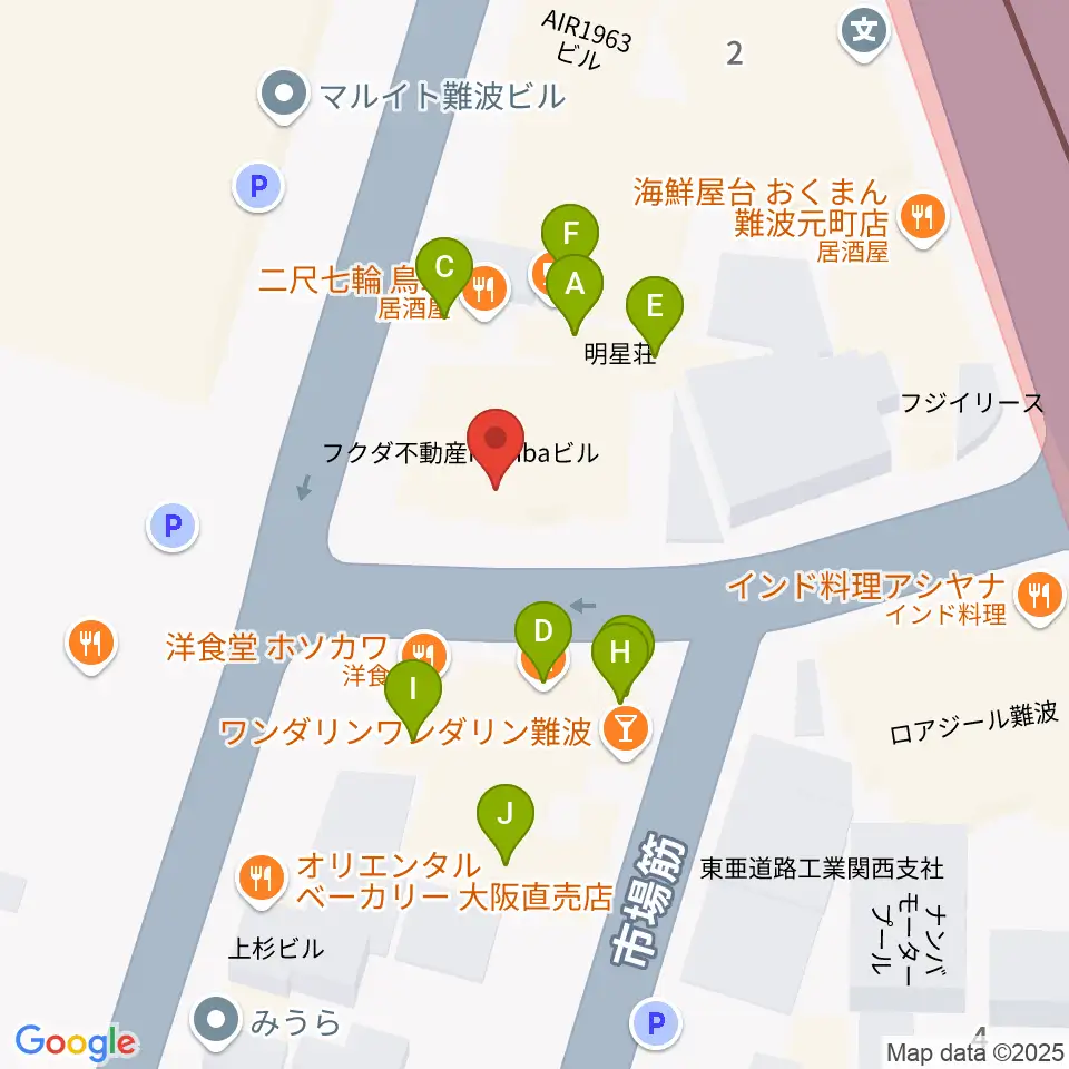 ベースオントップなんば店周辺のファミレス・ファーストフード一覧地図