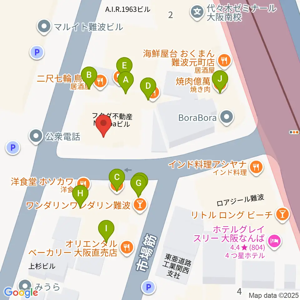 ベースオントップなんば店周辺のファミレス・ファーストフード一覧地図