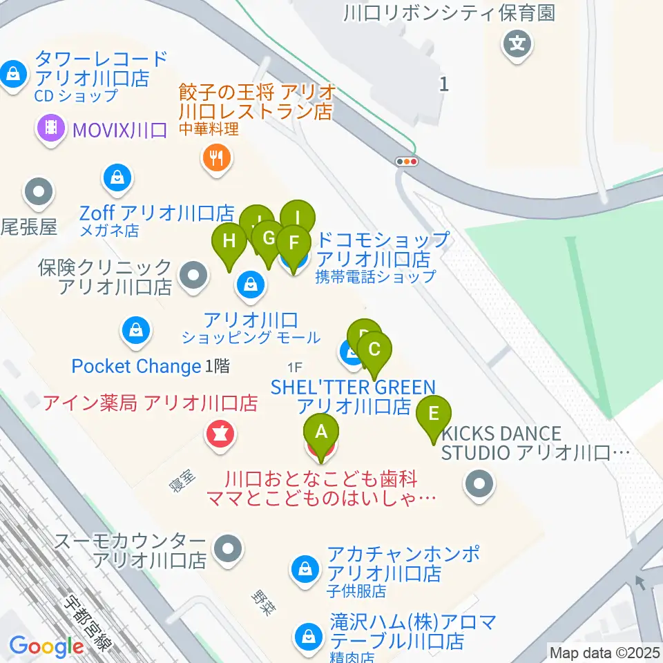 ヤマノミュージックサロン川口周辺のファミレス・ファーストフード一覧地図