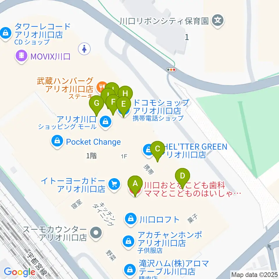 ヤマノミュージックサロン川口周辺のファミレス・ファーストフード一覧地図