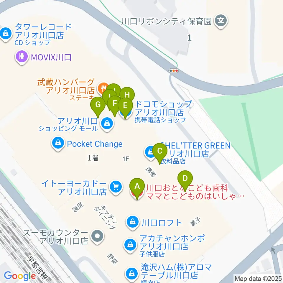 ヤマノミュージックサロン川口周辺のファミレス・ファーストフード一覧地図