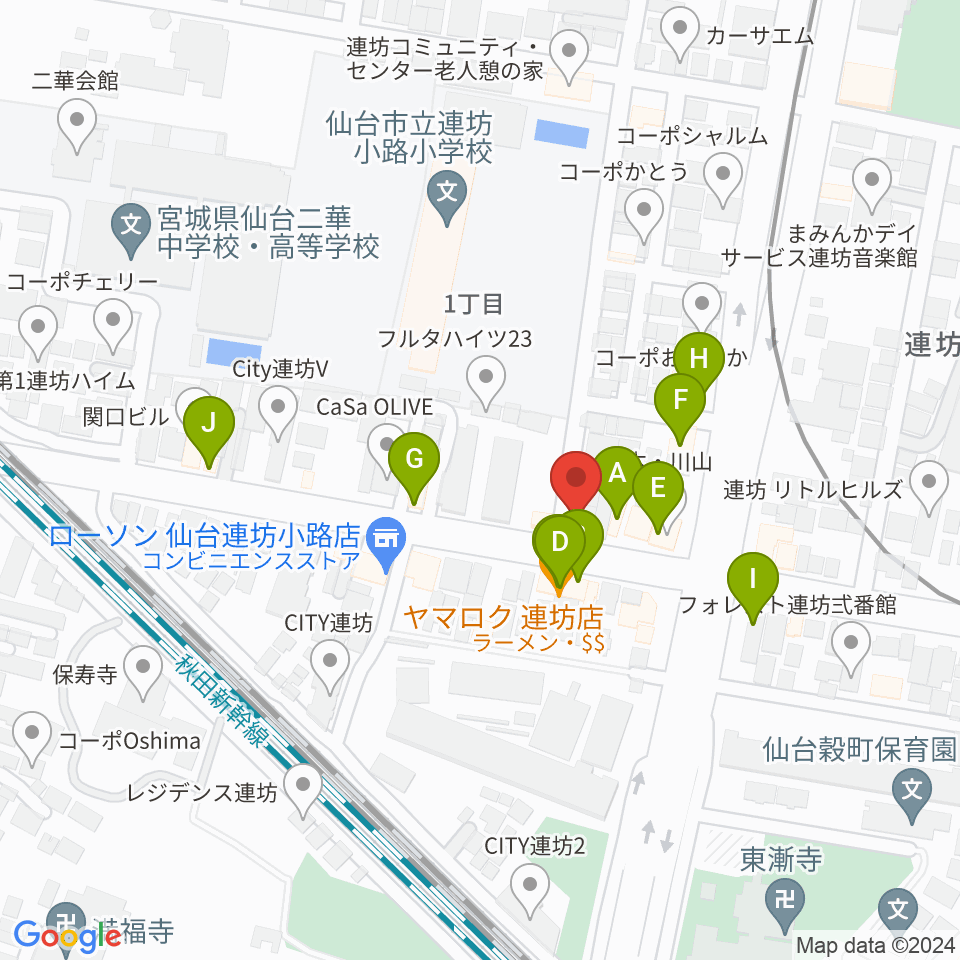 ハタケヤマ楽器周辺のファミレス・ファーストフード一覧地図