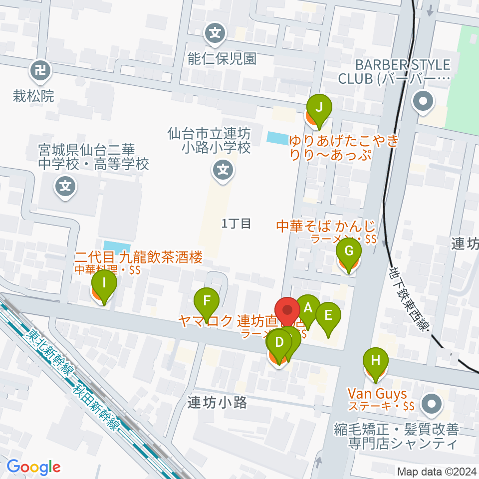 ハタケヤマ楽器周辺のファミレス・ファーストフード一覧地図