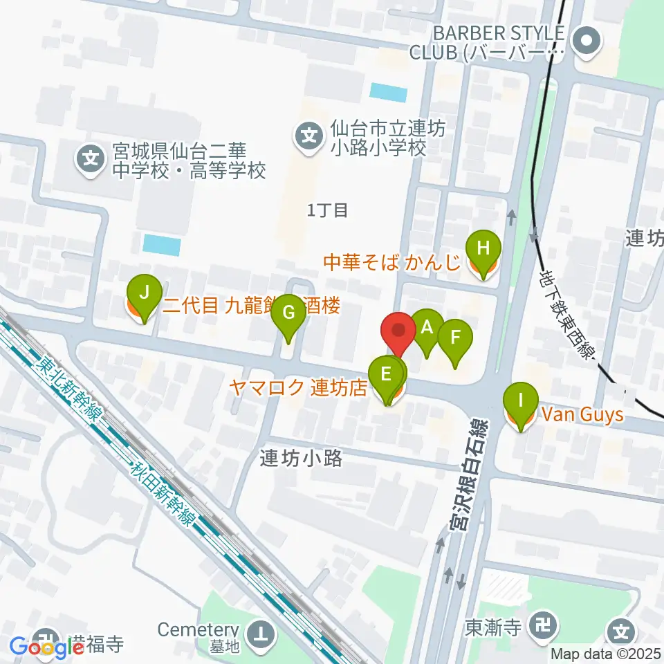 ハタケヤマ楽器周辺のファミレス・ファーストフード一覧地図