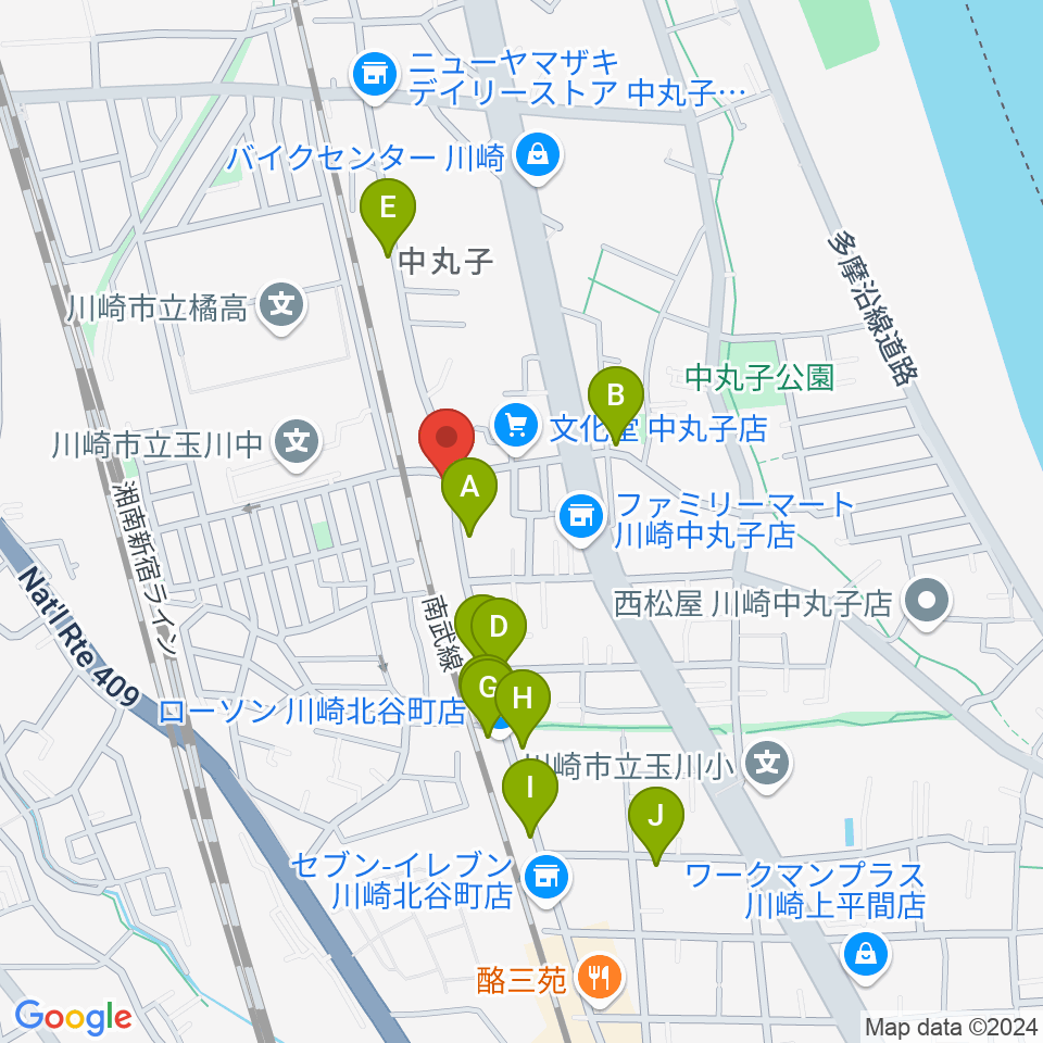 京浜楽器本社周辺のファミレス・ファーストフード一覧地図