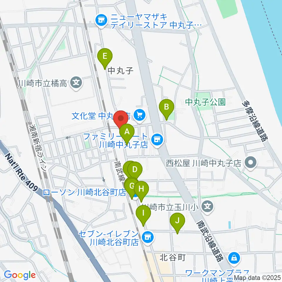 京浜楽器本社周辺のファミレス・ファーストフード一覧地図