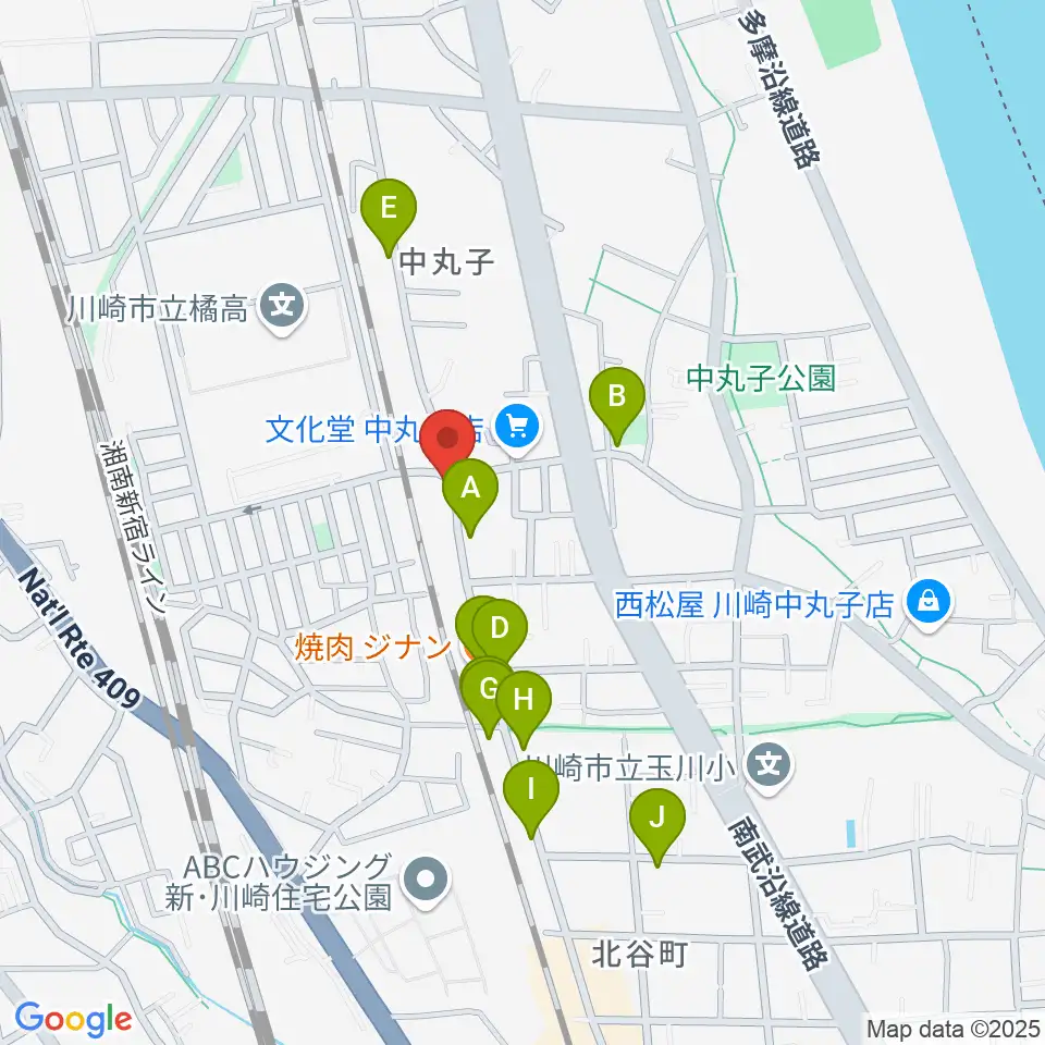 京浜楽器本社周辺のファミレス・ファーストフード一覧地図
