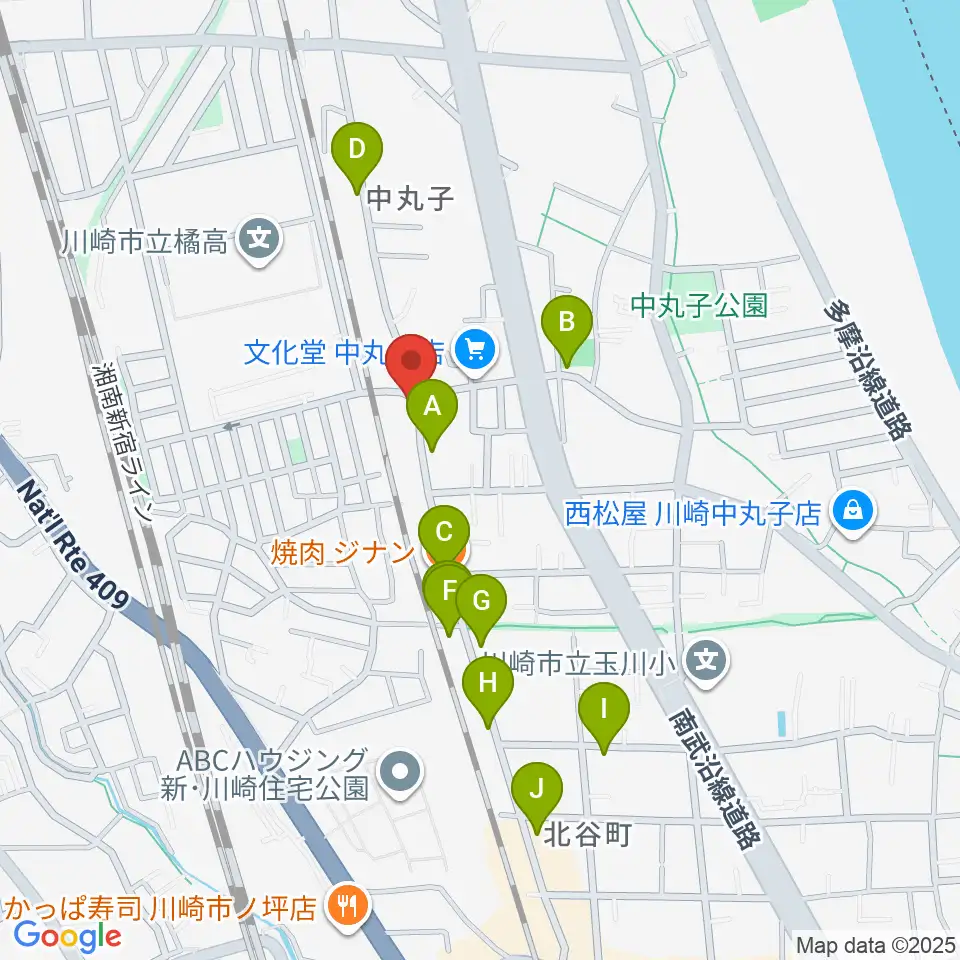 京浜楽器本社周辺のファミレス・ファーストフード一覧地図