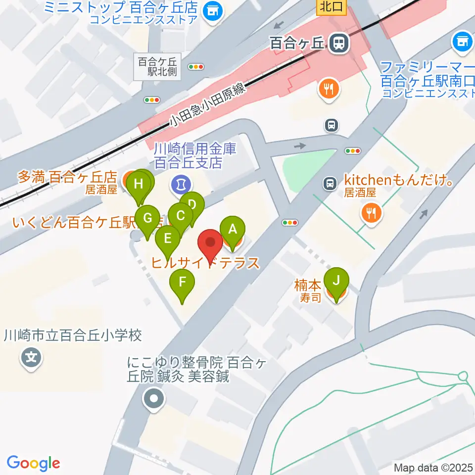 ムーザ ユリガオカ周辺のファミレス・ファーストフード一覧地図