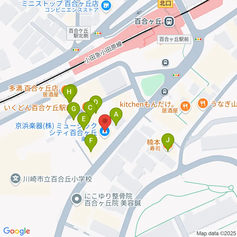 ムーザ ユリガオカ周辺のファミレス・ファーストフード一覧地図