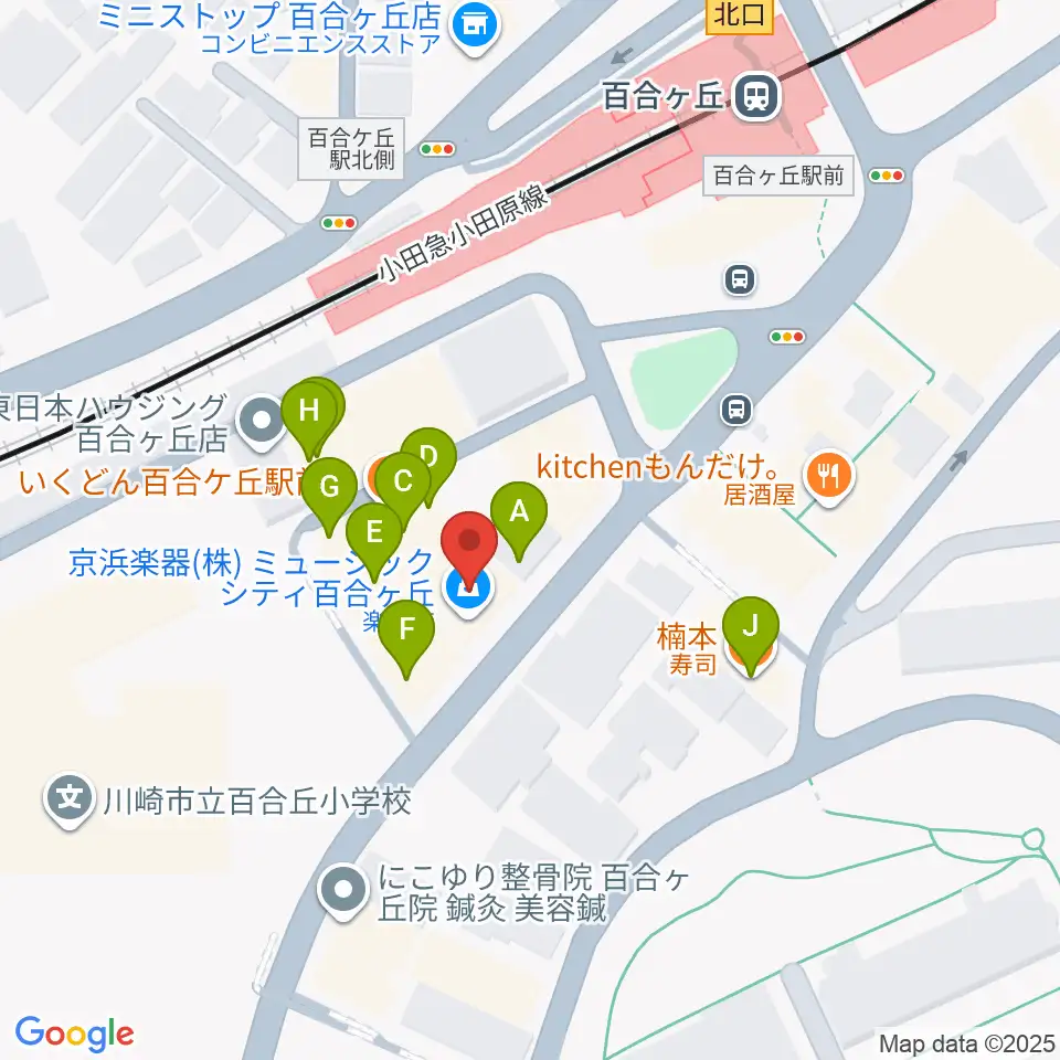 ムーザ ユリガオカ周辺のファミレス・ファーストフード一覧地図