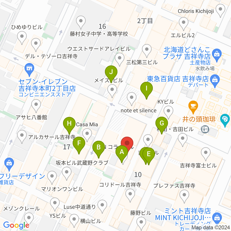 サウンドクルー吉祥寺周辺のファミレス・ファーストフード一覧地図