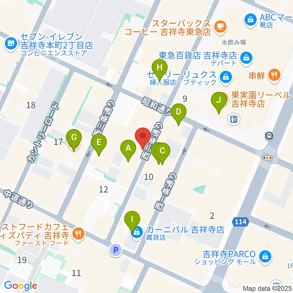 サウンドクルー吉祥寺周辺のファミレス・ファーストフード一覧地図