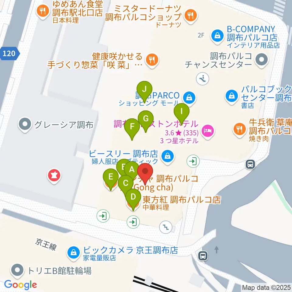 山野楽器 調布パルコ店周辺のファミレス・ファーストフード一覧地図