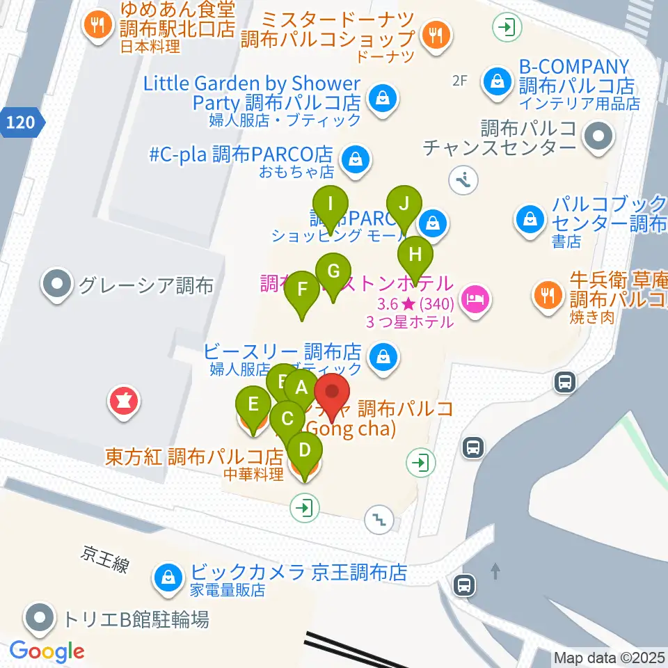 山野楽器 調布パルコ店周辺のファミレス・ファーストフード一覧地図