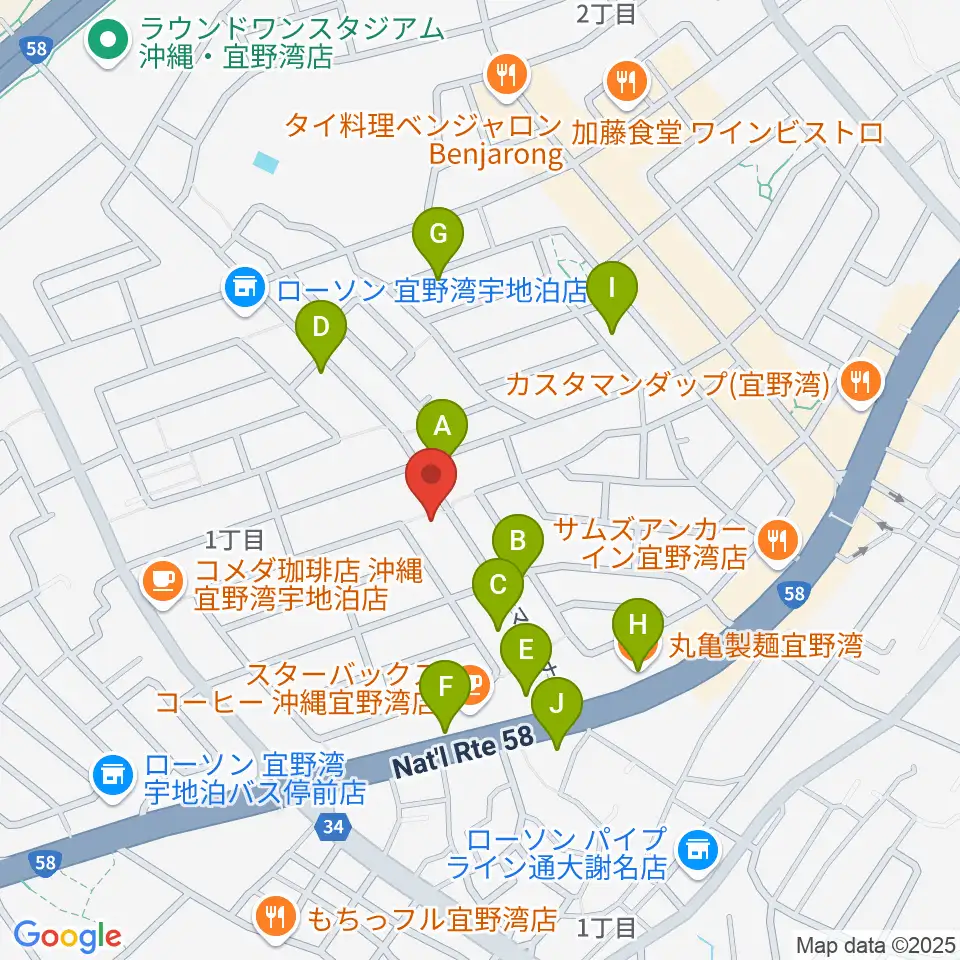 ピアノ教室にじいろミュージックスクール周辺のファミレス・ファーストフード一覧地図
