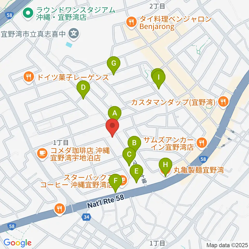 ピアノ教室にじいろミュージックスクール周辺のファミレス・ファーストフード一覧地図