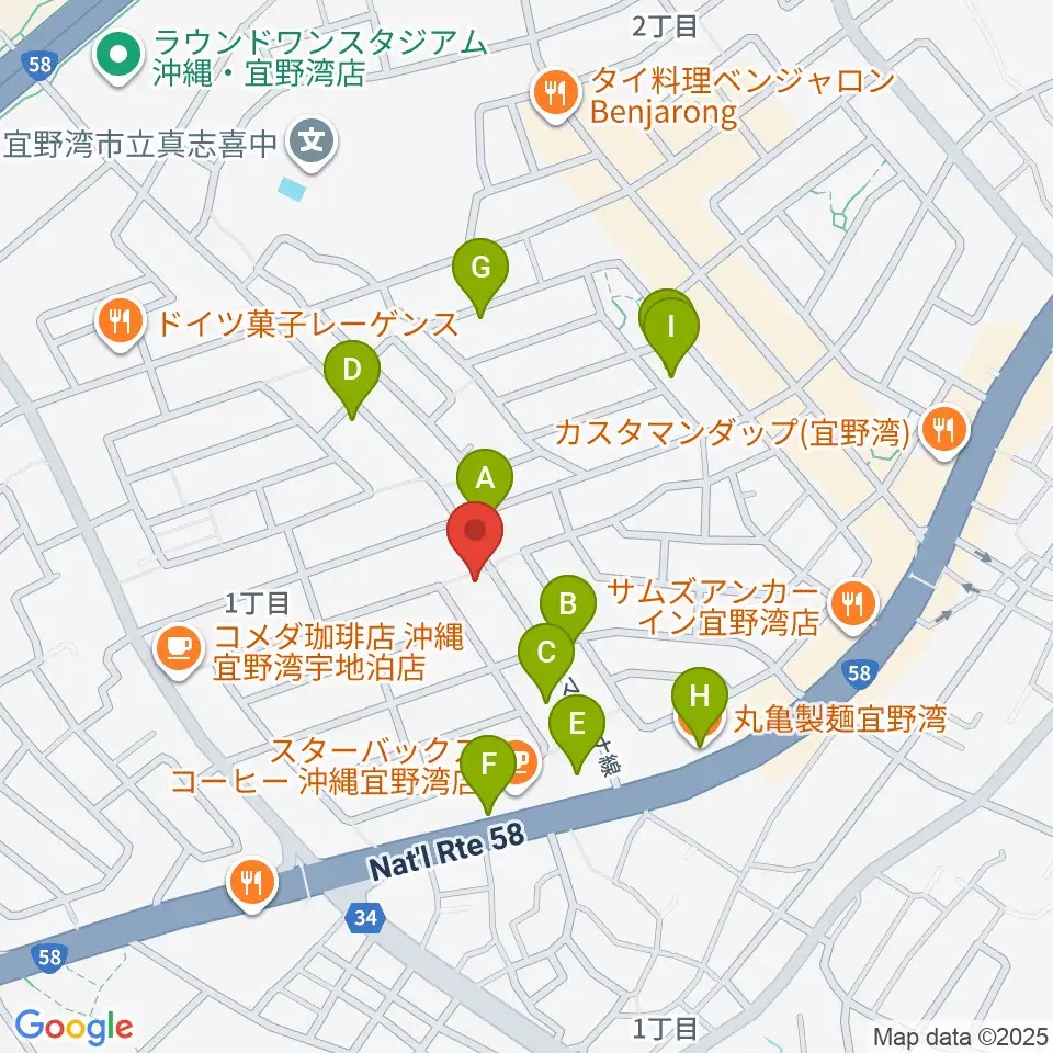 ピアノ教室にじいろミュージックスクール周辺のファミレス・ファーストフード一覧地図