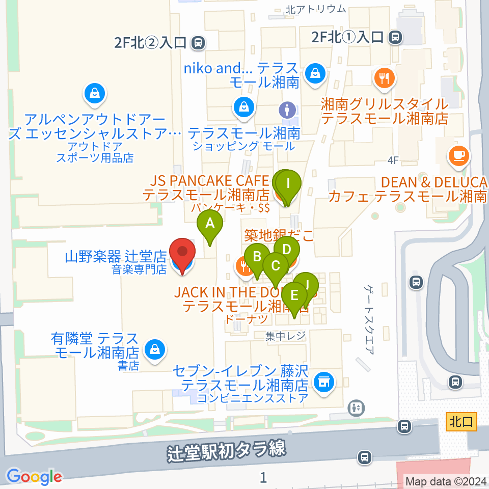 山野楽器 辻堂店周辺のファミレス・ファーストフード一覧地図