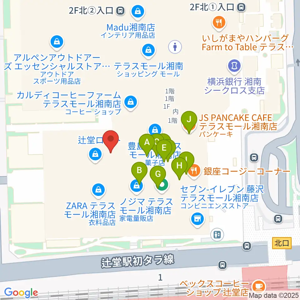 山野楽器 辻堂店周辺のファミレス・ファーストフード一覧地図