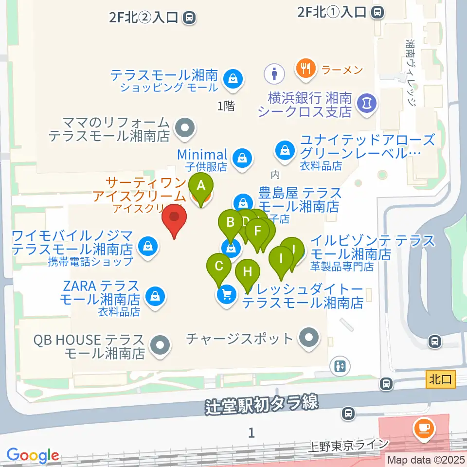 山野楽器 辻堂店周辺のファミレス・ファーストフード一覧地図