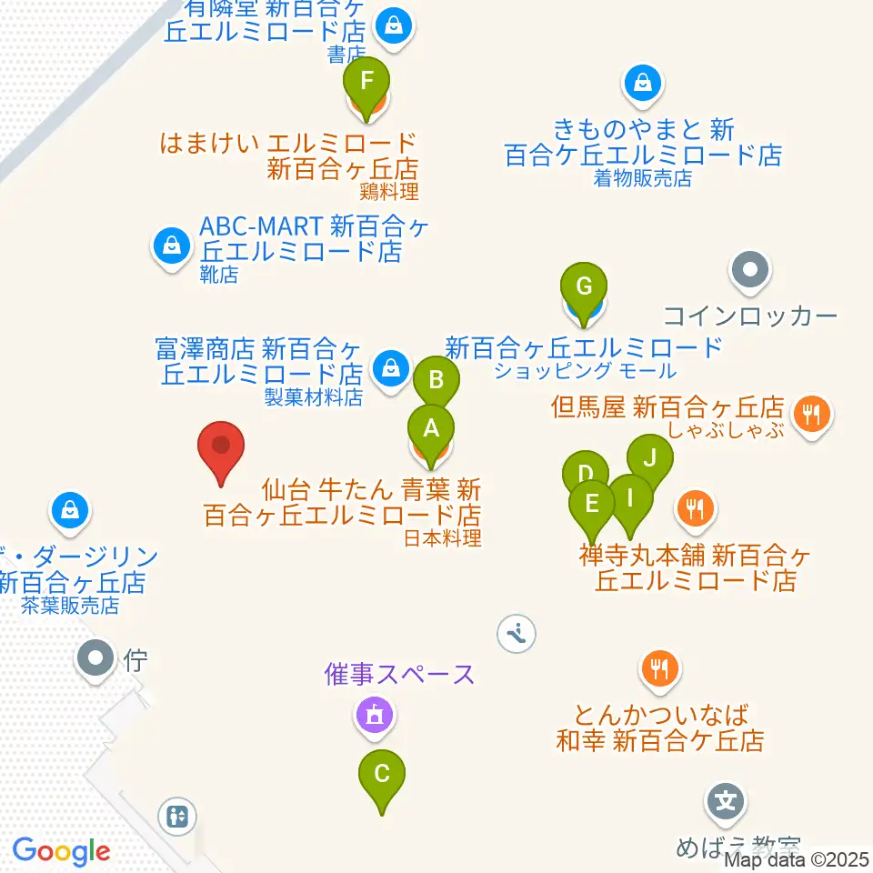山野楽器 新百合ヶ丘エルミロード店周辺のファミレス・ファーストフード一覧地図