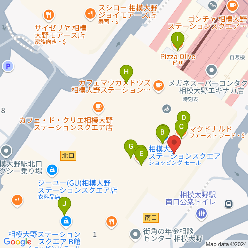 山野楽器 相模大野ステーションスクエア店周辺のファミレス・ファーストフード一覧地図