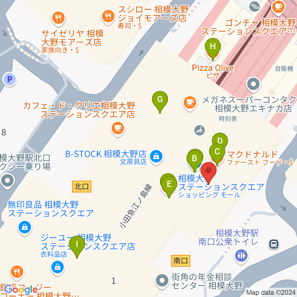 山野楽器 相模大野ステーションスクエア店周辺のファミレス・ファーストフード一覧地図