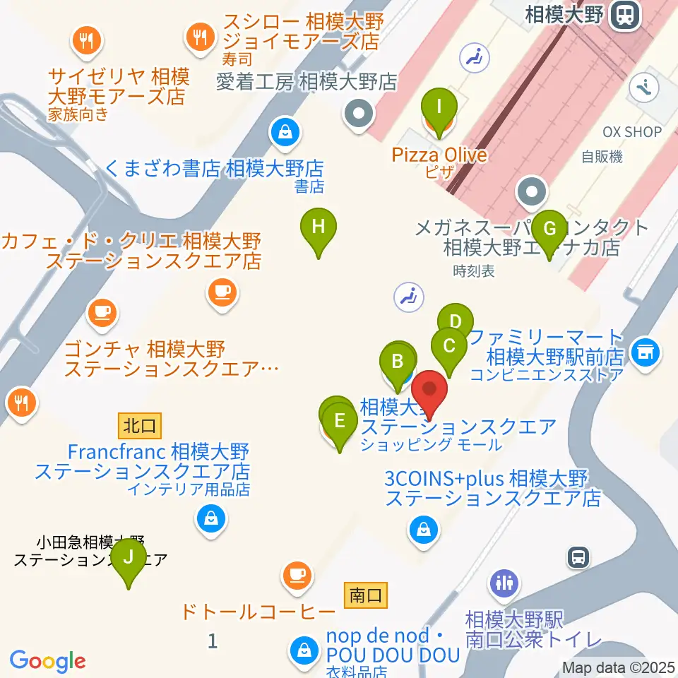 山野楽器 相模大野ステーションスクエア店周辺のファミレス・ファーストフード一覧地図