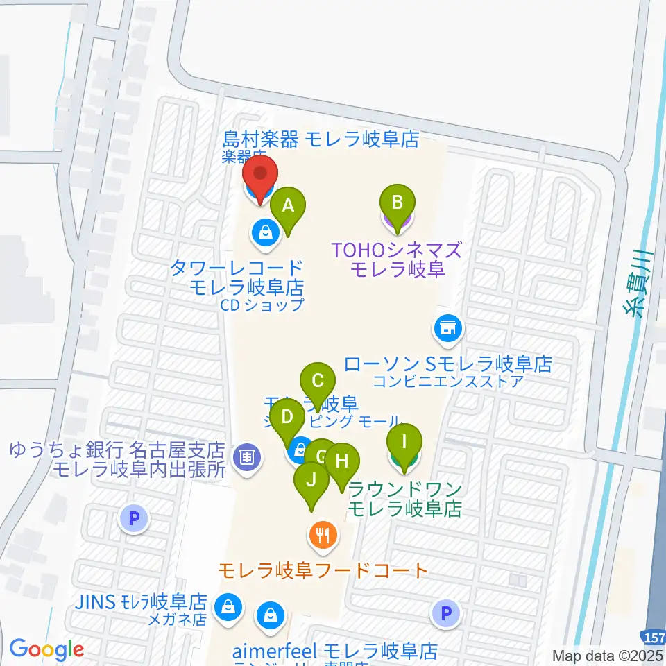 島村楽器モレラ岐阜店周辺のファミレス・ファーストフード一覧地図