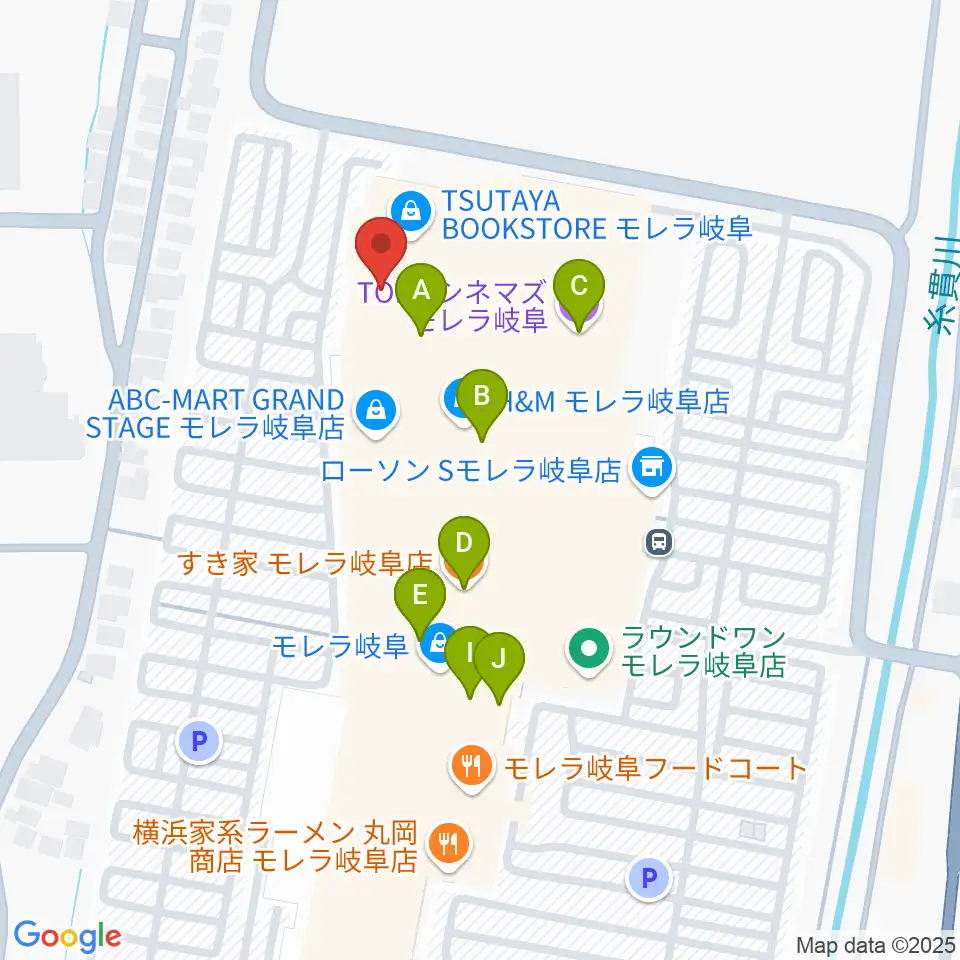 島村楽器モレラ岐阜店周辺のファミレス・ファーストフード一覧地図