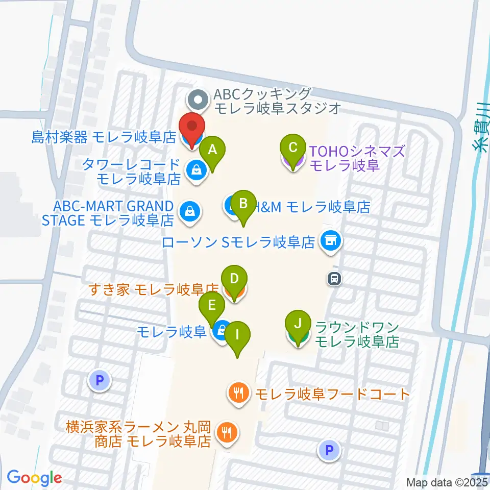 島村楽器モレラ岐阜店周辺のファミレス・ファーストフード一覧地図