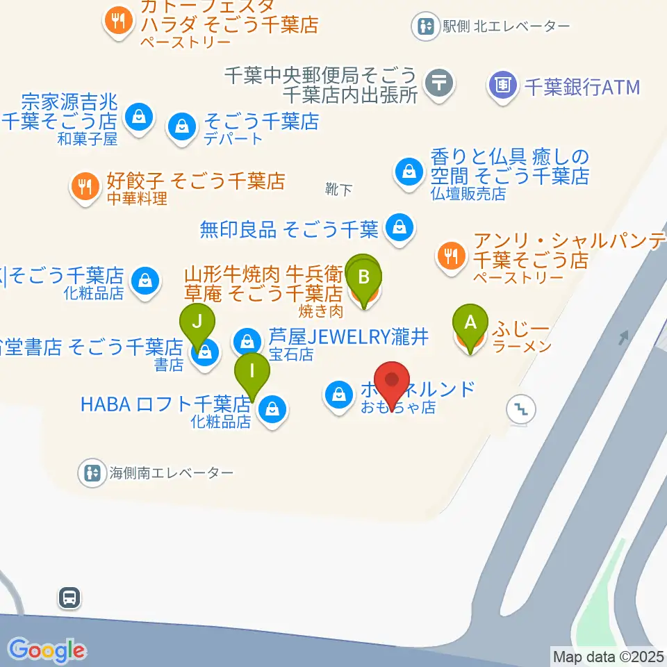 山野楽器 そごう千葉店周辺のファミレス・ファーストフード一覧地図