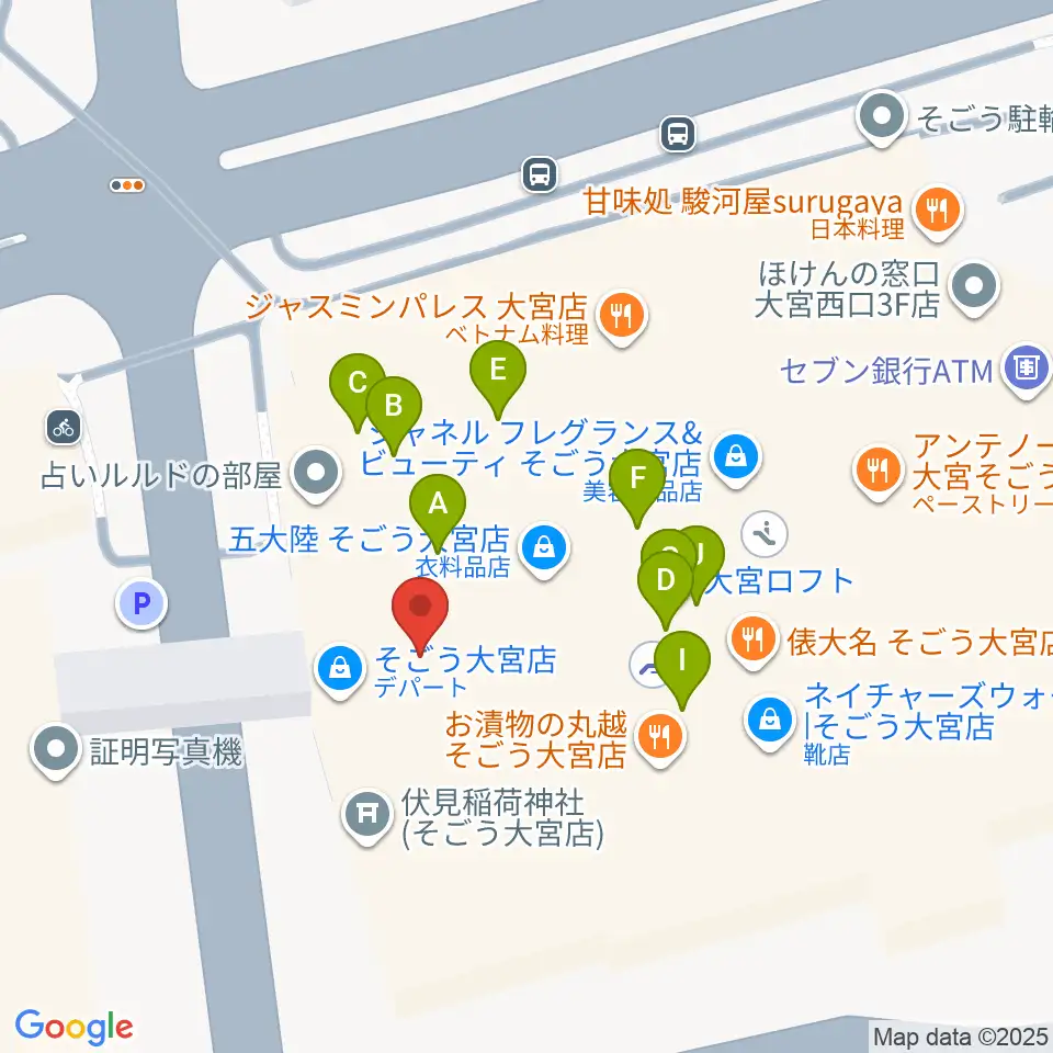 山野楽器 そごう大宮店周辺のファミレス・ファーストフード一覧地図