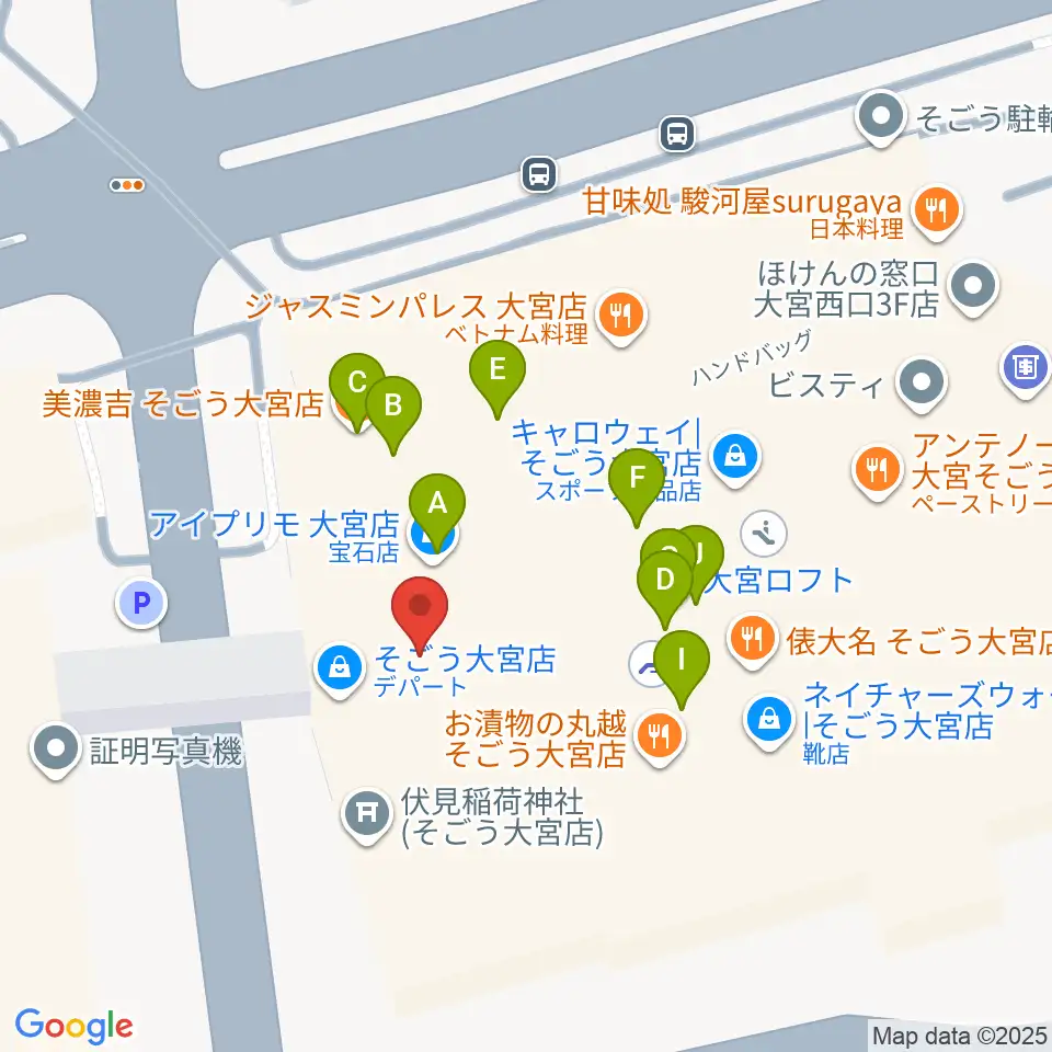 山野楽器 そごう大宮店周辺のファミレス・ファーストフード一覧地図