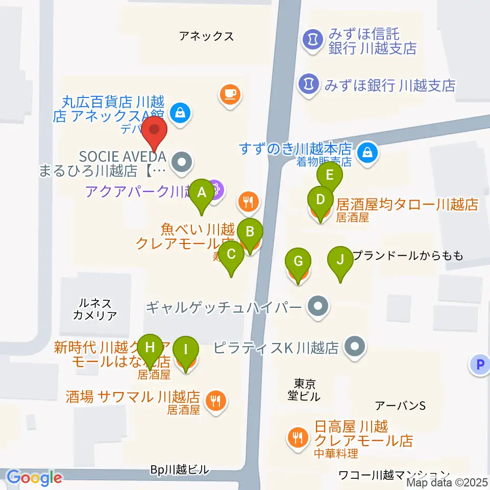 山野楽器 丸広川越店周辺のファミレス・ファーストフード一覧地図