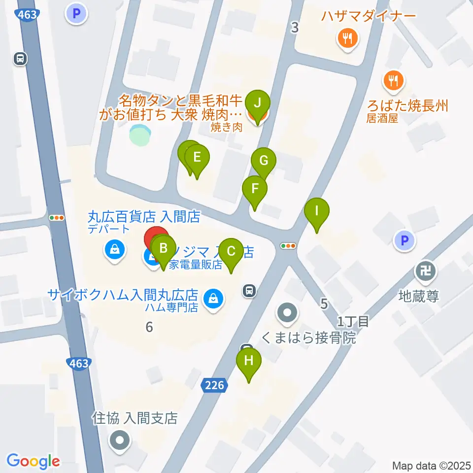 山野楽器 丸広入間店周辺のファミレス・ファーストフード一覧地図