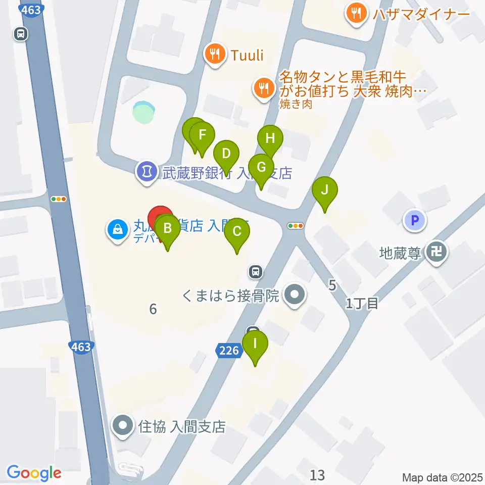 山野楽器 丸広入間店周辺のファミレス・ファーストフード一覧地図