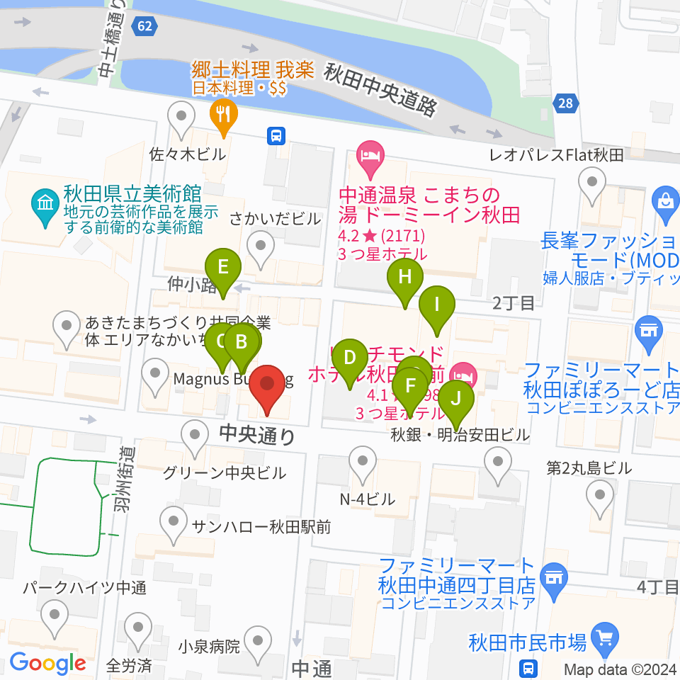 カワイ秋田ショップ周辺のファミレス・ファーストフード一覧地図