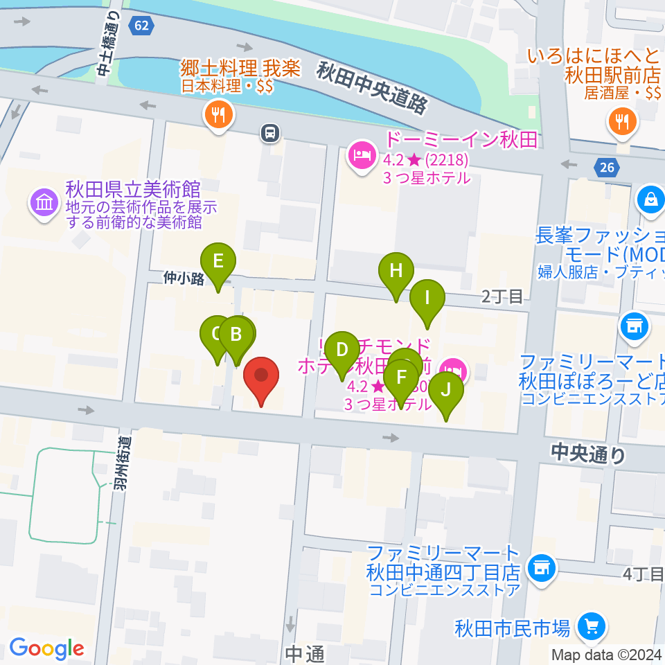 カワイ秋田ショップ周辺のファミレス・ファーストフード一覧地図