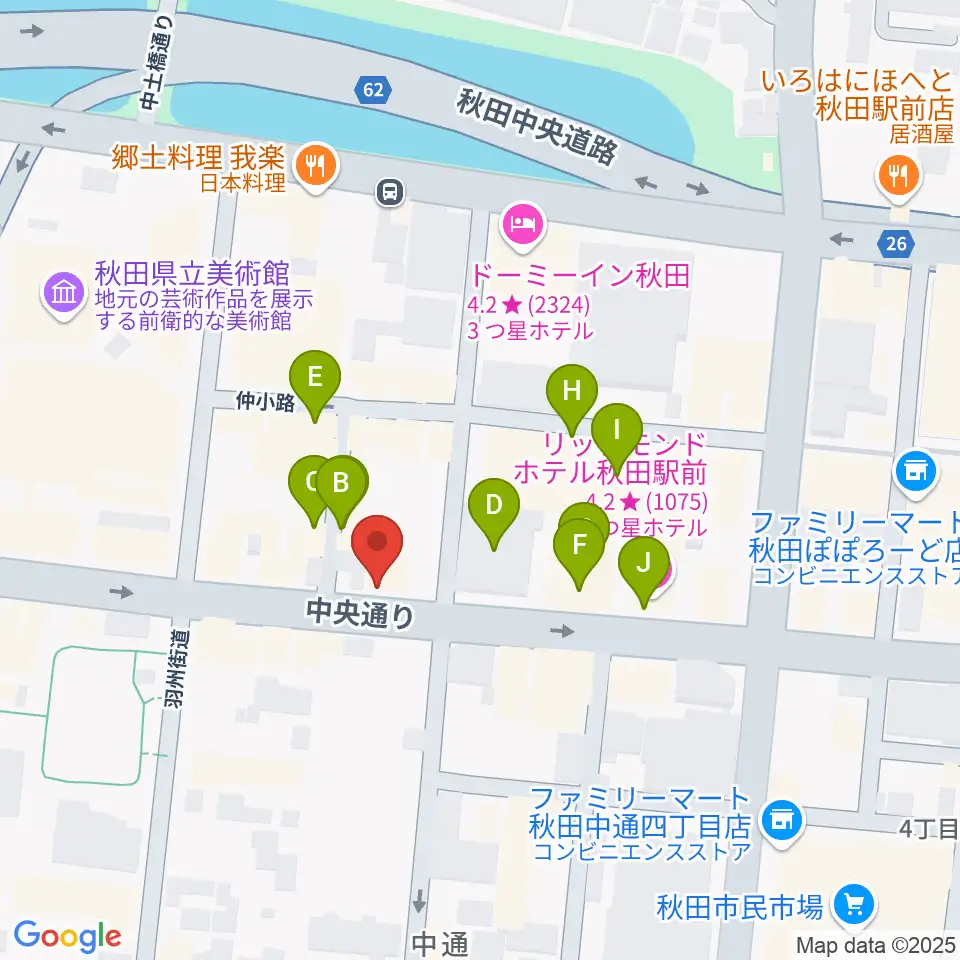 カワイ秋田ショップ周辺のファミレス・ファーストフード一覧地図