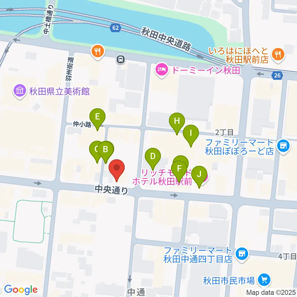 カワイ秋田ショップ周辺のファミレス・ファーストフード一覧地図
