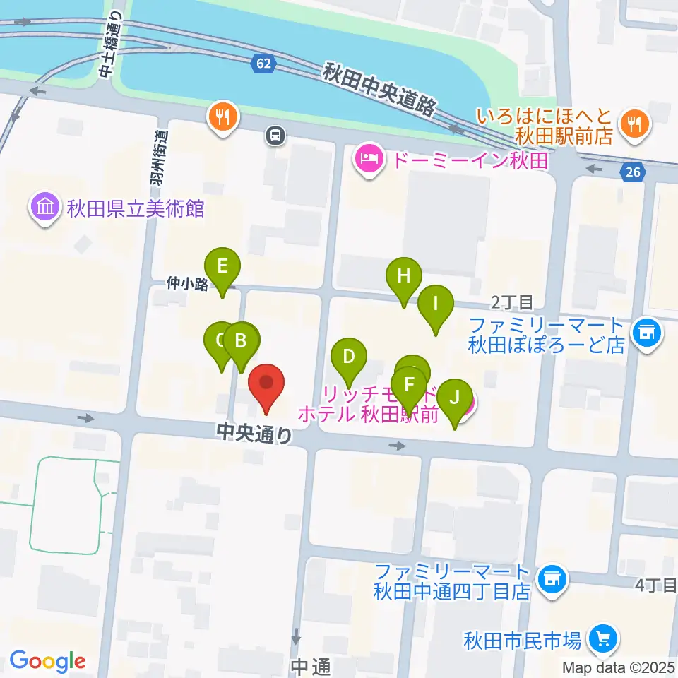 カワイ秋田ショップ周辺のファミレス・ファーストフード一覧地図